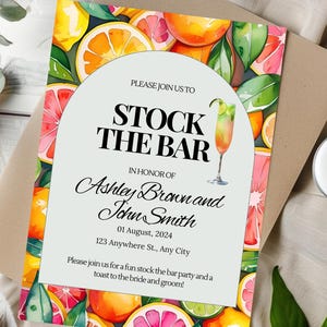 Citrus Themed Champagne Mimosa stock the bar invitations - bridal shower invitations - bridal stock the bar - mimosa - citrus - orange