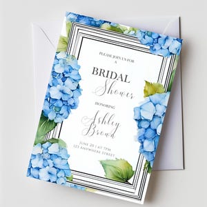 Bridal Shower Invitation, Blue Hydrangea, Blue Flowers, Wedding Shower Invitation, Floral, Instant download