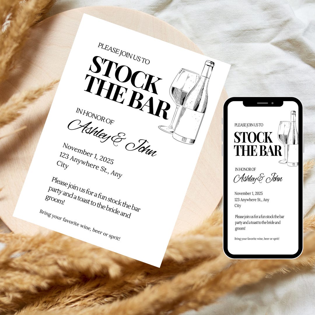 Minimalist Stock the Bar Party Invitations Digital Download, Canva ...