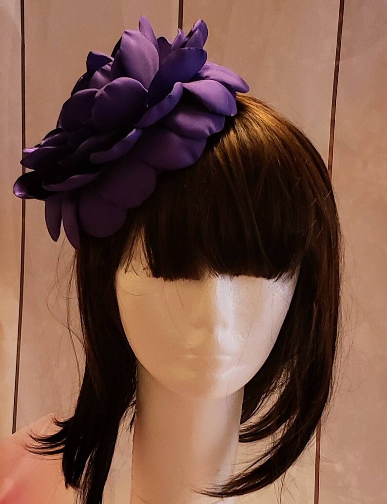 Purple Silk Flower Petal Hat With Rhinestone Center Etsy