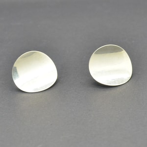 Vintage Sterling Silver Sleek Mid-Century Modernist &quot;Disc&quot; Earrings   Pierce Style     TL