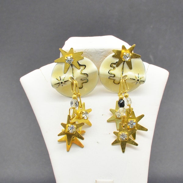 Dramatic and Unique "Lunch At The Ritz" Dangle Earrings with 2 1/4 Inch Drop Post Style Very RARE