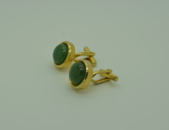 Vintage Jade Green Art Stone Cufflinks in Gold To… - image 3