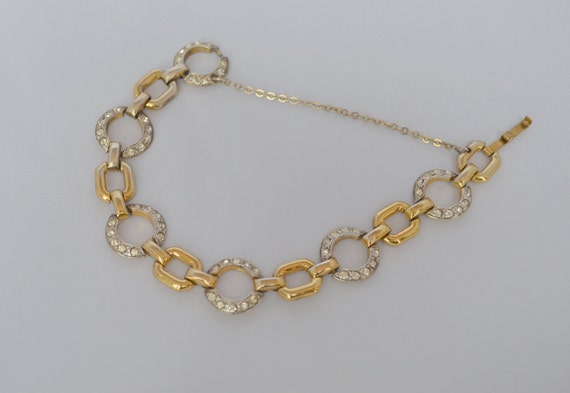 Vintage STERLING VERMEIL Bracelet Link Gold Rhine… - image 2