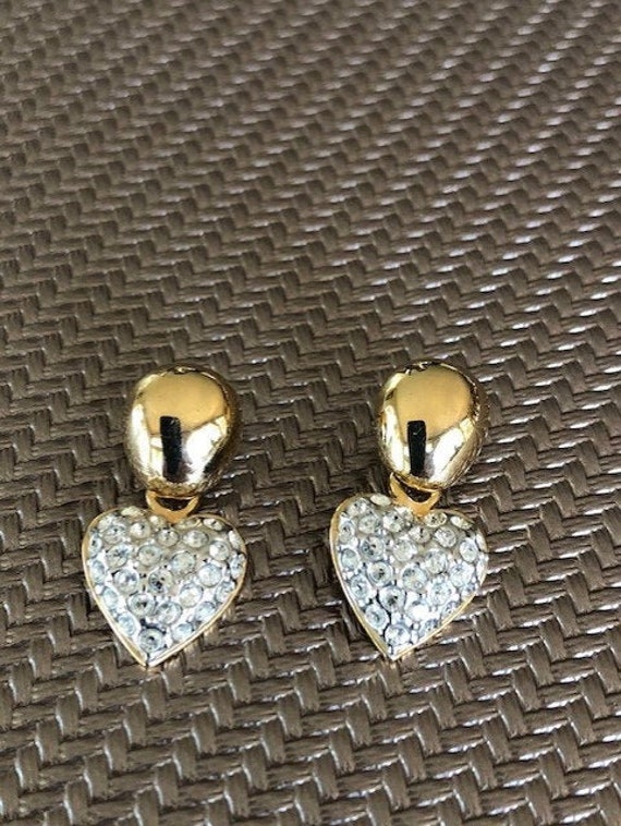 Signed Vintage Heart Shaped Earrings With Swarovski Rhinestone Pave Gold Tone Setting Pierced Style TL Etsy Canada