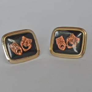 Extra Large Comedy and Tragedy Vintage Cufflinks Gold Black and Copper MidCentury Retro
