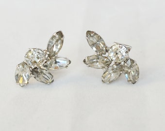 Vintage Circa 1930 Earrings Swarovski Rhinestone Bridal Rhodium Plated Clip-on