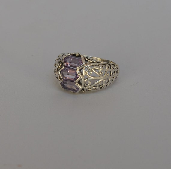 Exquisite STERLING Ring Amethyst Silver  Filligree - image 2