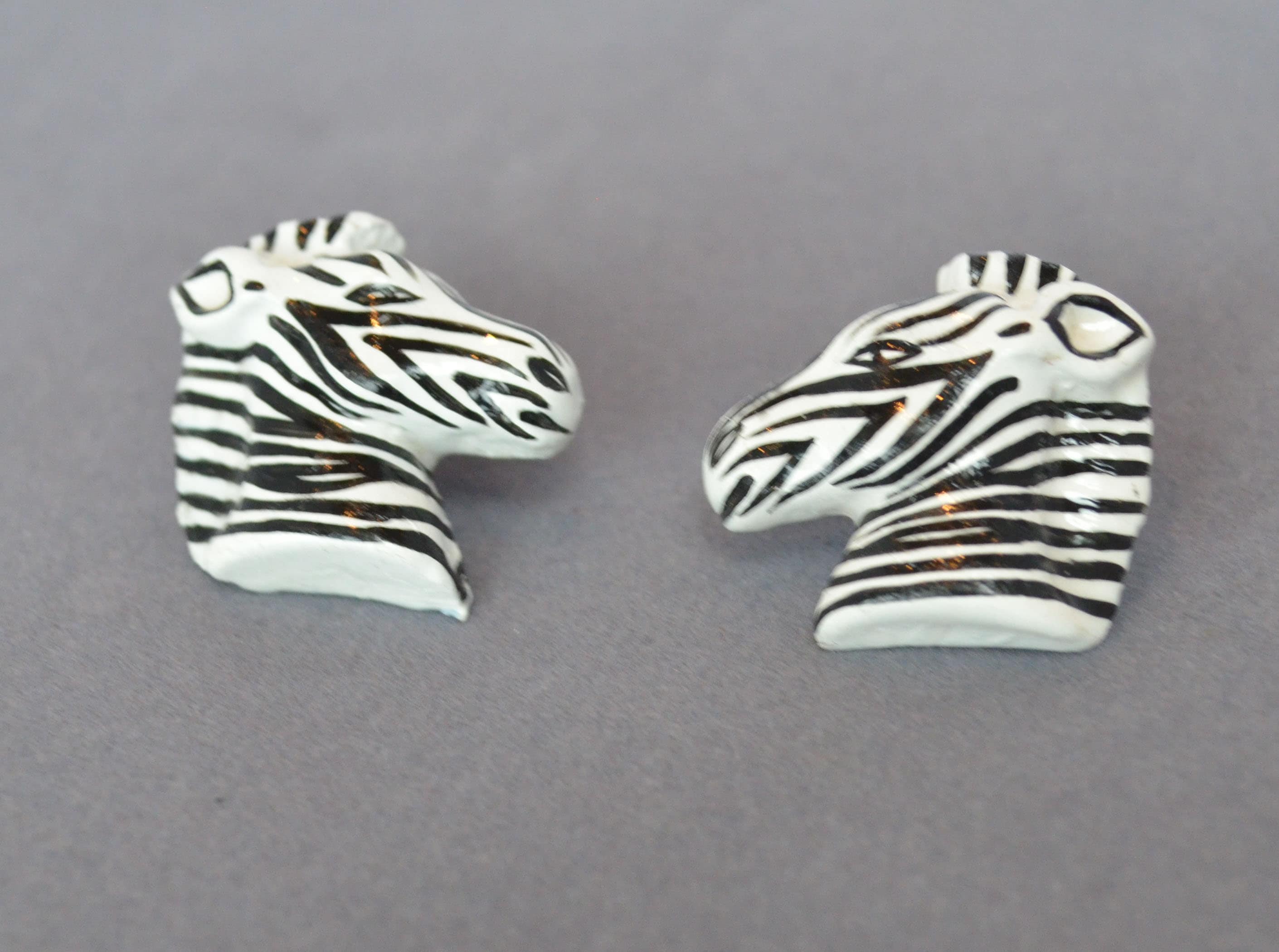 Hand Crafted Black and White Zebra Head Pierced Earrings - Etsy
