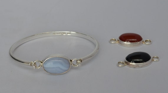 STERLING Silver Bracelet Cuff Interchangable Gems… - image 2