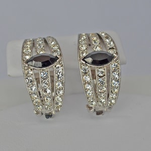 Gorgeous KENNETH LANE Vintage Earrings Clear Black Rhinestones Clip on Signed Wedding