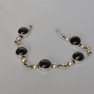 Vintage STERLING Silver Bracelet Onyx Cabochons