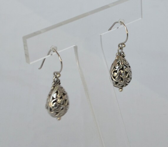 Bali Style Silver Earings Oval Orb Intricate Fila… - image 3