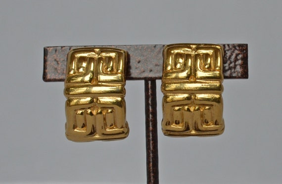 1960's Vintage GIVENCHY 18k GP Logo Clip Earrings