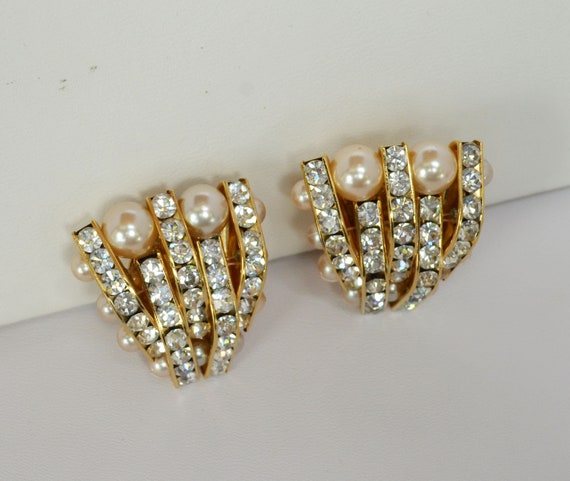 Vintage Faux Pearl and Rhinestone Earrings Wedding