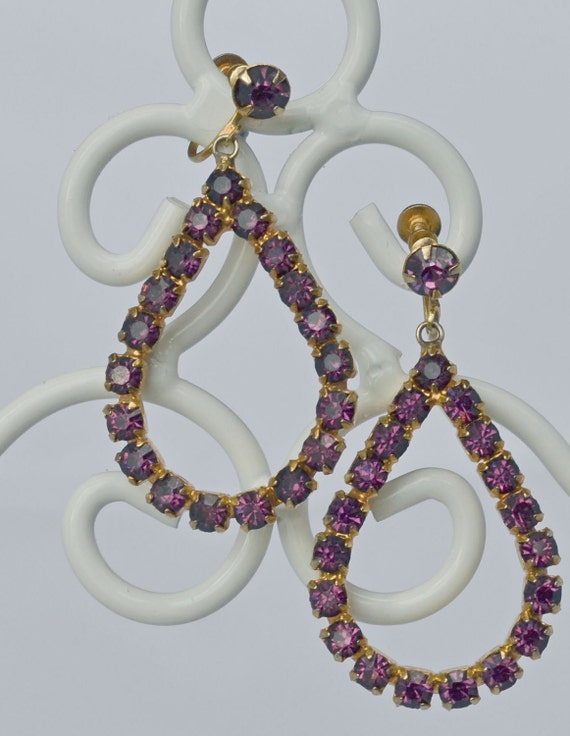Vintage WEISS Earrings Dangle Amethyst Rhinestone… - image 1