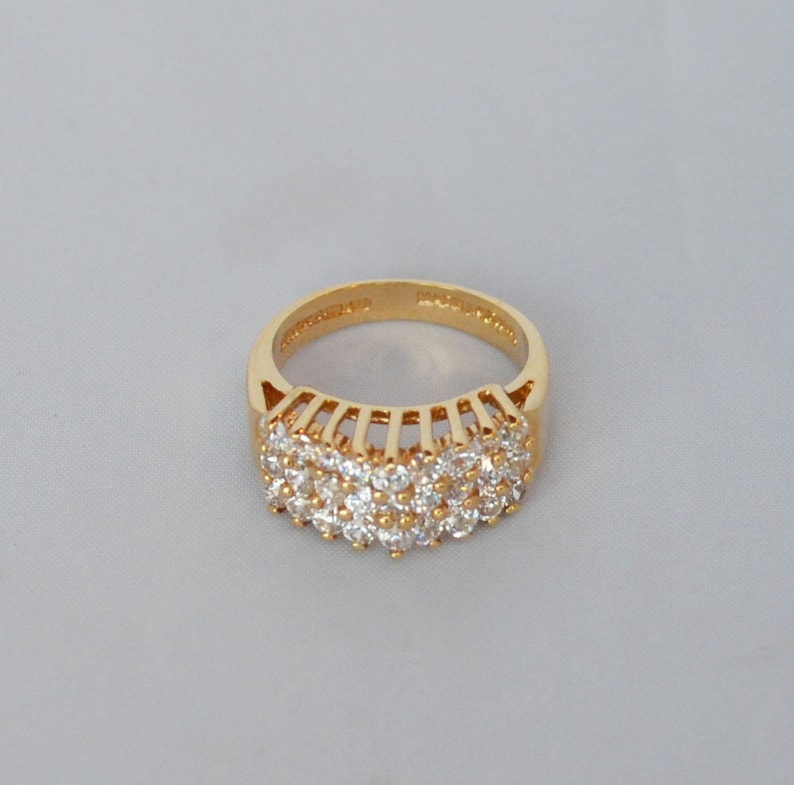 Gold Wash Ring with Triple Row Faux Diamonds SZ 6 14 Magnificent Design Detail