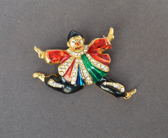 Wonderful  Vintage Pin CLOWN Rhinestone Enamel - image 1