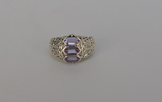 Exquisite STERLING Ring Amethyst Silver  Filligree - image 1