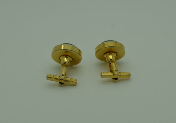 Vintage Jade Green Art Stone Cufflinks in Gold To… - image 4