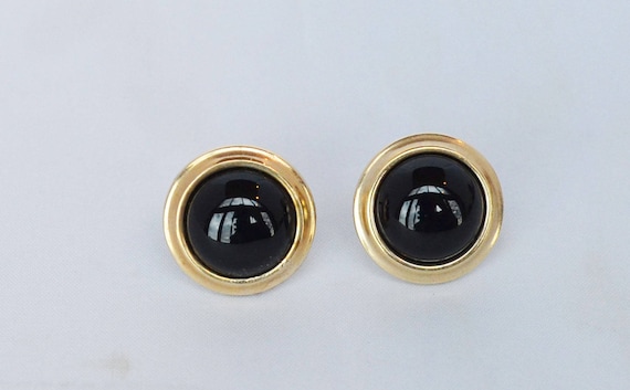 Classic Krementz Gold Filled Onyx Screwback Earri… - image 1