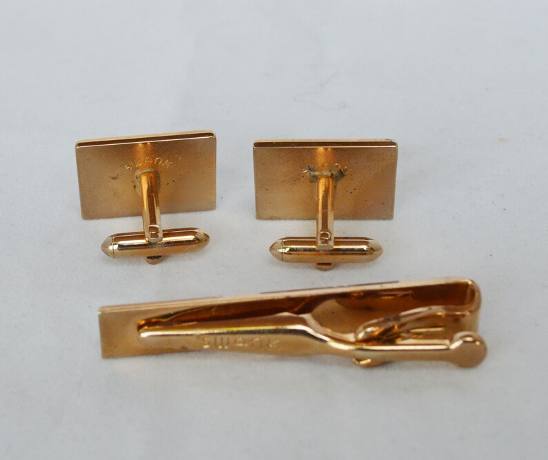 Boutons De Manchette Vintage Swank Avec épingle De Cravate Bonus - Style Diamant Et Or