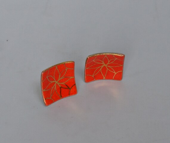 Vintage 1950s Hand Painted MILVERN Porcelain Earri