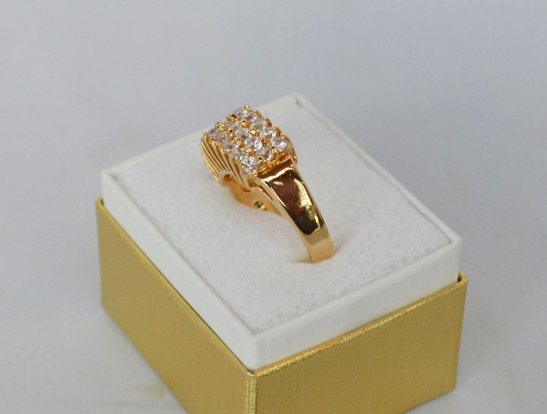 Gold Wash Ring with Triple Row Faux Diamonds SZ 6 14 Magnificent Design Detail