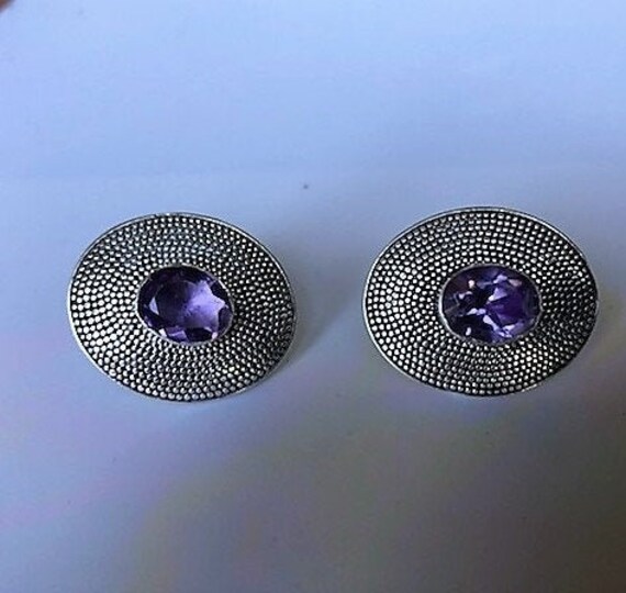 Vintage Beautiful Purple Amethyst Hammered Design Ring 925 Sterling RG 1650