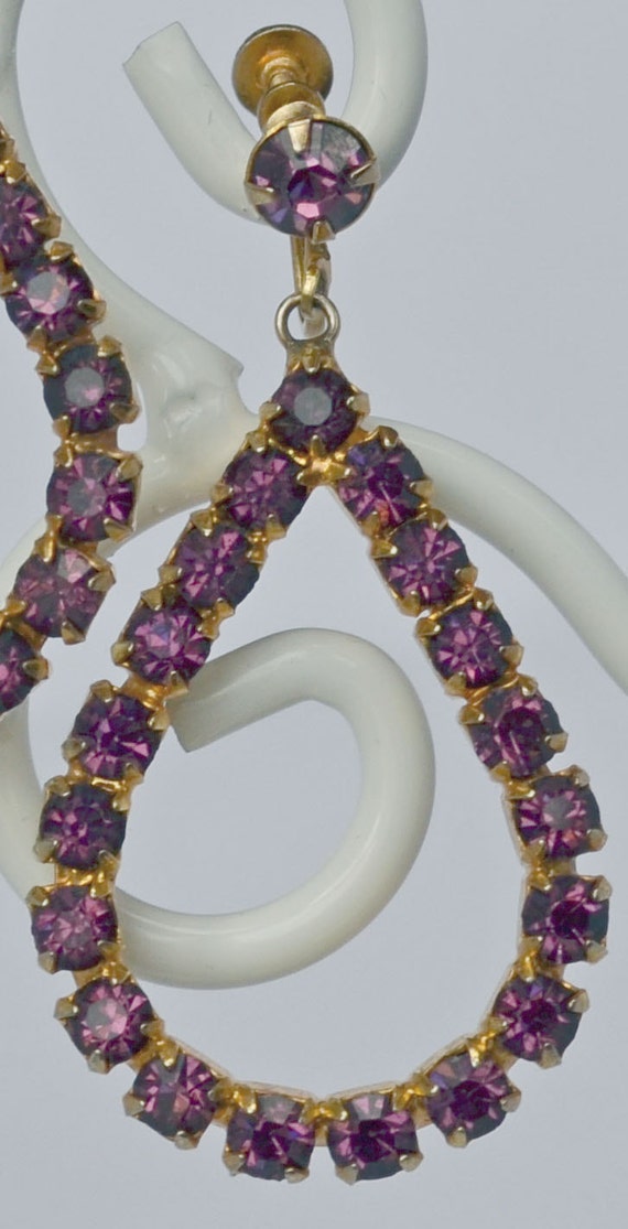 Vintage WEISS Earrings Dangle Amethyst Rhinestone… - image 4