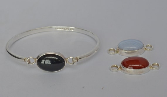 STERLING Silver Bracelet Cuff Interchangable Gems… - image 3