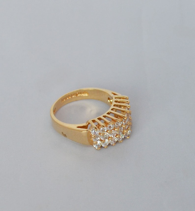 Gold Wash Ring with Triple Row Faux Diamonds SZ 6 14 Magnificent Design Detail
