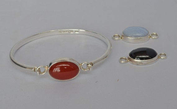 STERLING Silver Bracelet Cuff Interchangable Gems… - image 1