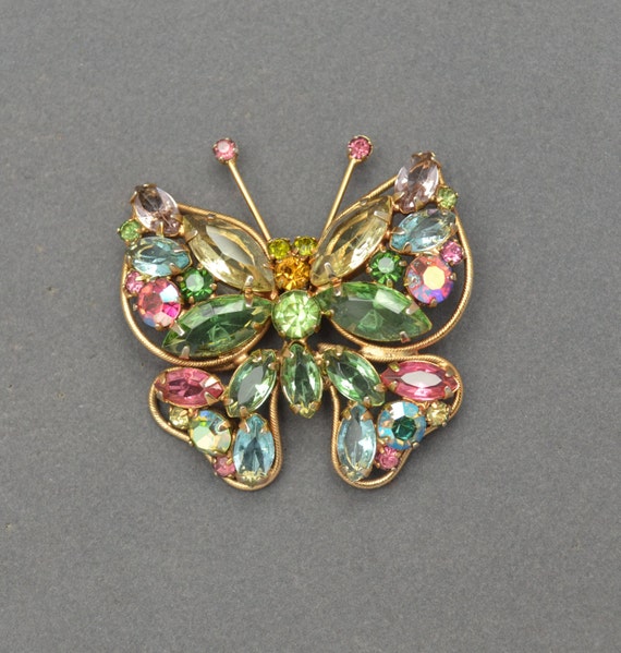 WEISS Rhinestone Butterfly Broach Pin Circa 1950s 