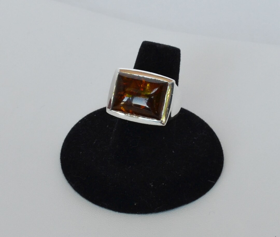 Bague En Argent Massif Avec Baguette D'ambre - Taille 49, Occasion, Couleur Argenté