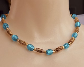 Vintage Venetian Murano Glass and Gold Bead Necklace