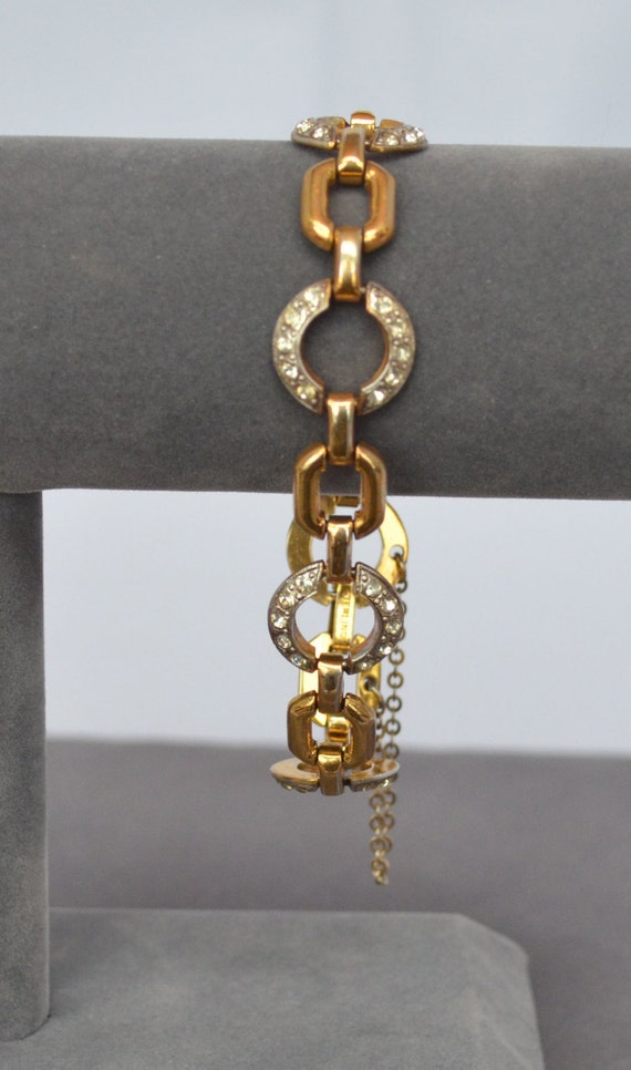Vintage STERLING VERMEIL Bracelet Link Gold Rhines
