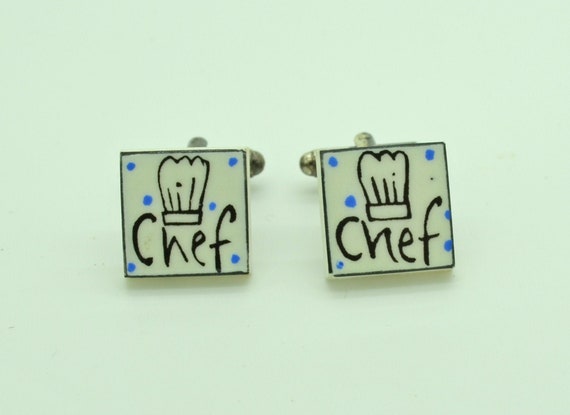 Signed Sonia Spencer "Funky" Chef's Hat Epoxy Cufflinks