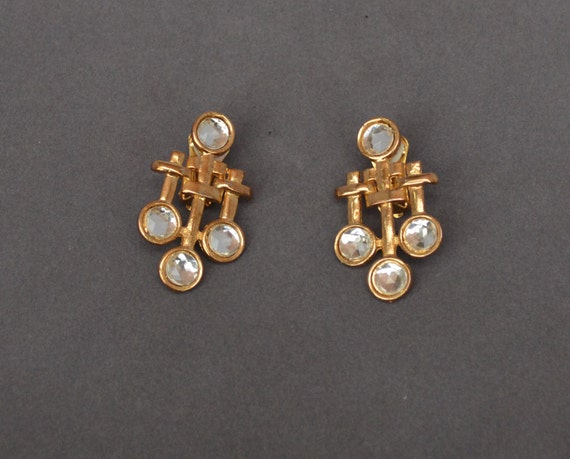 Vintage ART NOUVEAU Earrings Gold Rhinestone Clip
