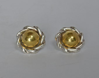 TAXCO 925 Sterling Brass Earrings Swirling Galaxy Design Clip-on