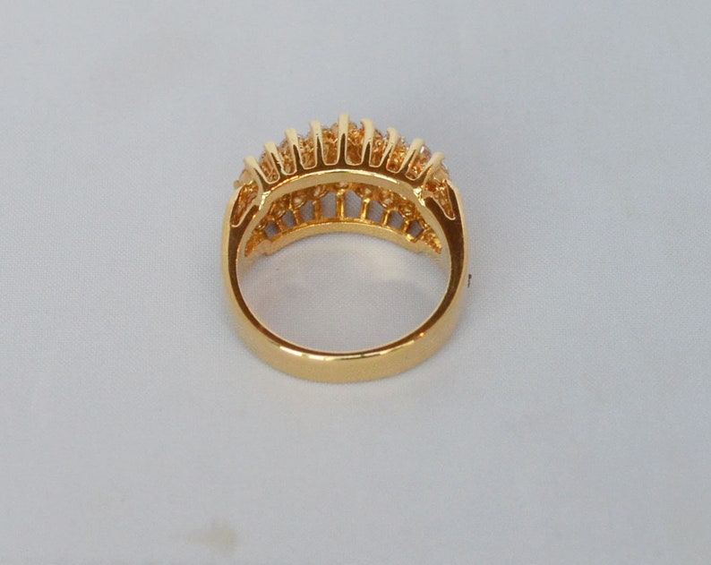 Gold Wash Ring with Triple Row Faux Diamonds SZ 6 14 Magnificent Design Detail