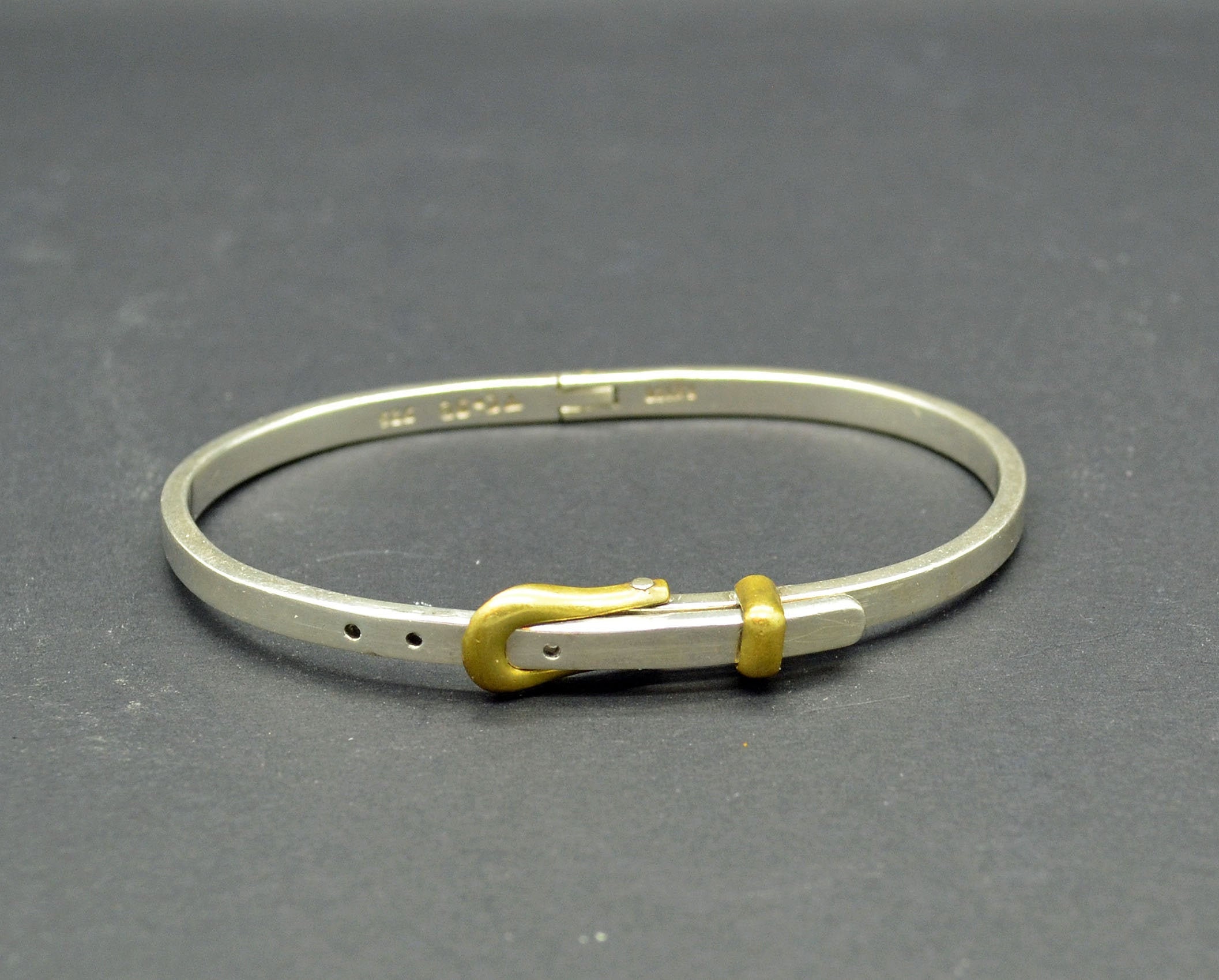 TAXCO Sterling and Brass Adjustable Bracelet W/ Belt Buckle