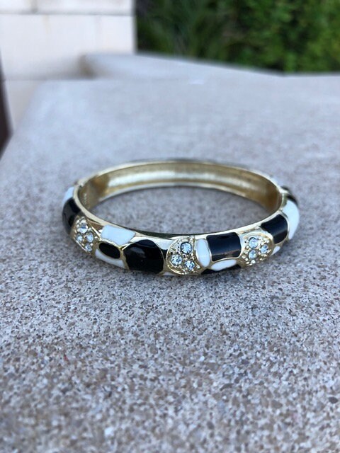 Gorgeous JTF Signed Bangle Clamper Bracelet With Black Gold