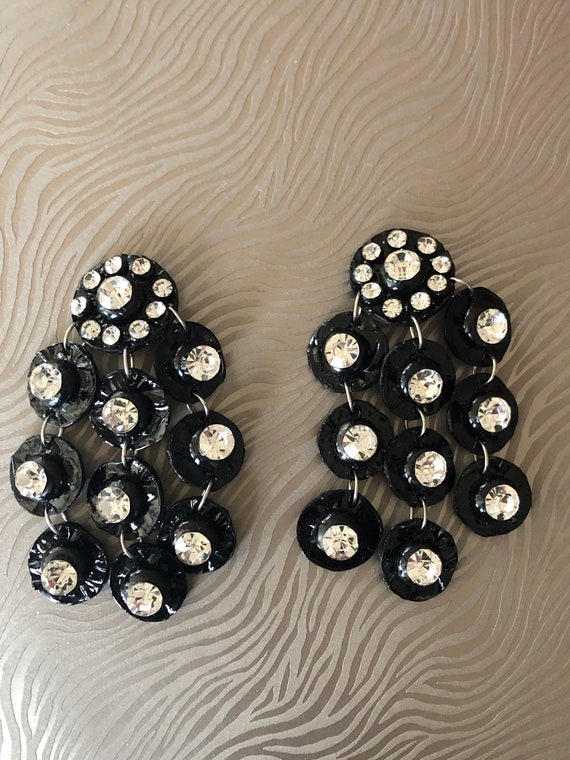 Spectacular Vintage Black Resin and Swarovski Rhin