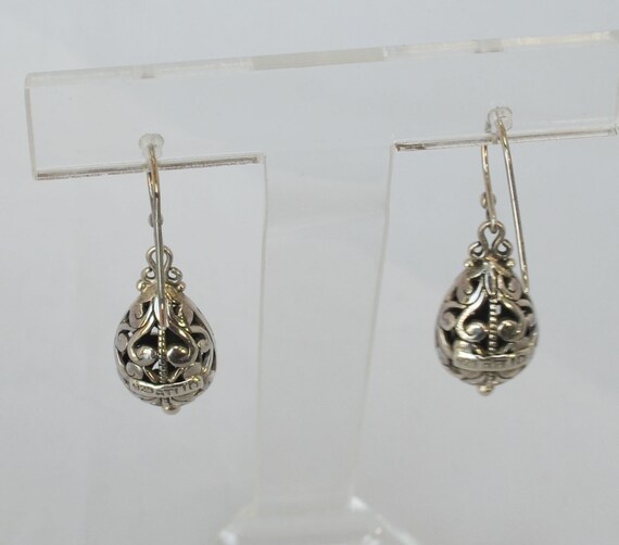 Bali Style Silver Earings Oval Orb Intricate Fila… - image 5