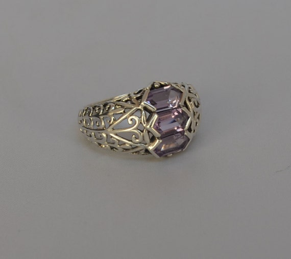 Exquisite STERLING Ring Amethyst Silver  Filligree - image 3