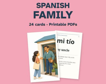 Tarjetas didácticas imprimibles en español: Familia y relaciones, 24 tarjetas ilustradas.