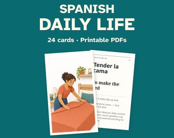 Tarjetas didácticas imprimibles en español: El hogar y la vida diaria, 24 tarjetas ilustradas.