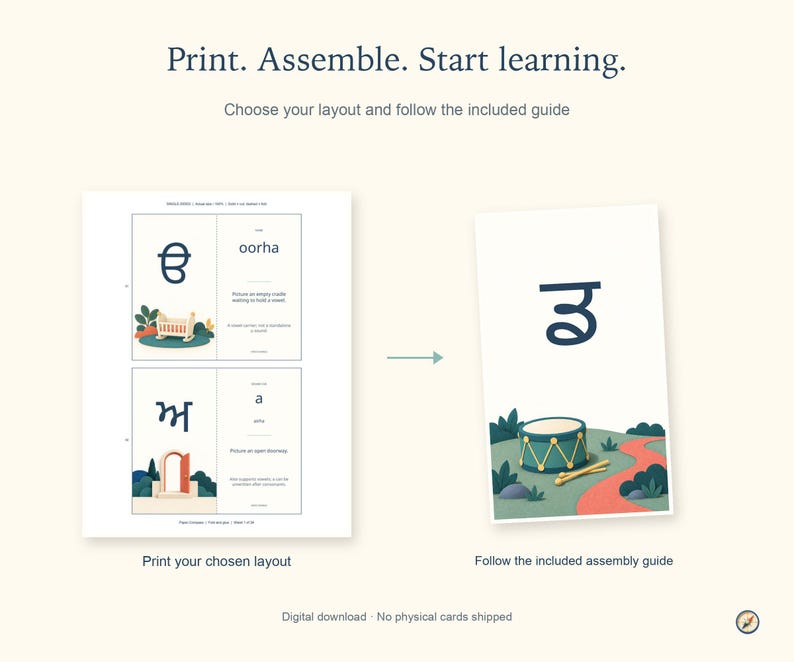 Punjabi printable flashcards: Print and assembly guide.