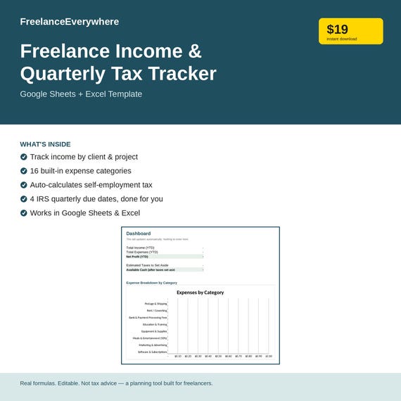 Freelancer Budget Spreadsheet | Self Employed Income & Quarterly Tax Tracker | Google Sheets Excel Template | Estimated Tax Calculator